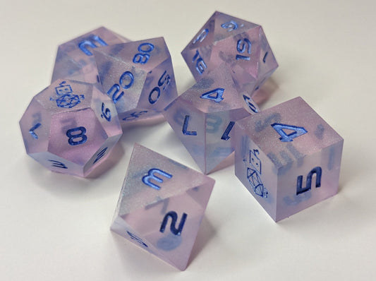 Dice Set Custom - Feywild Pink Color Changing Glitter - Handmade resin dice for D&D and Roleplaying - Set of 7 sharp edge dice