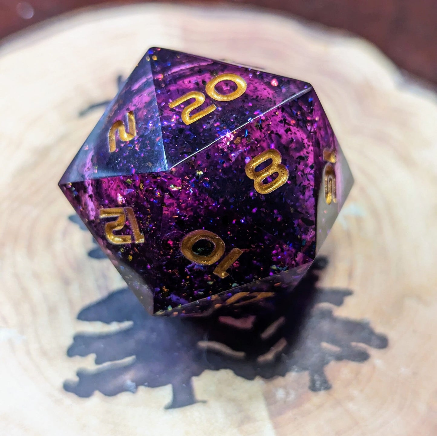 Jumbo D20 Custom Dice - Purple Liquid Core - Handmade resin dice for D&D and Roleplaying - Chonk D20 Sharp Edge Die