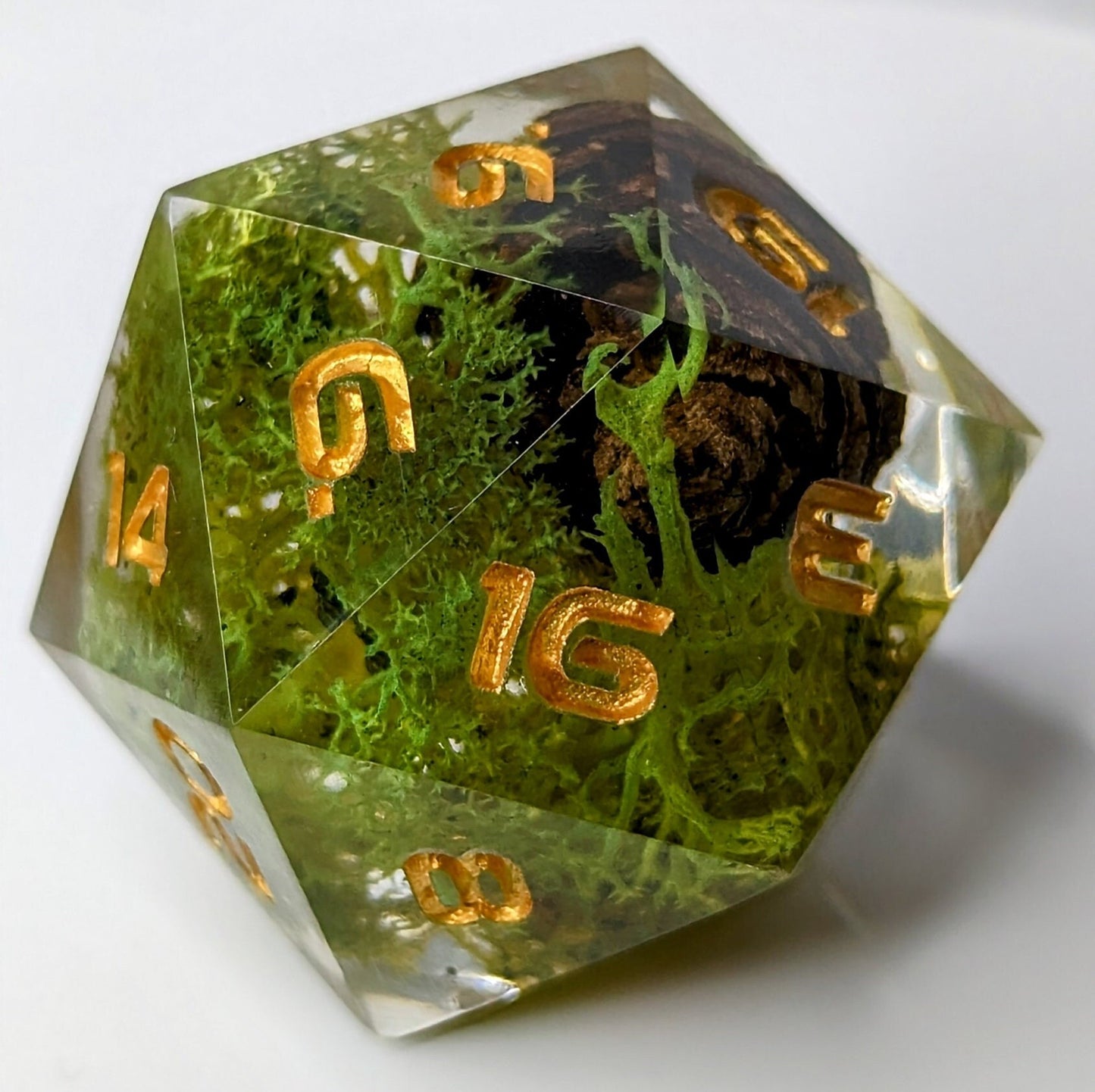 Jumbo D20 Custom Dice - Forest Ranger - Handmade resin dice for D&D and Roleplaying - Chonk D20 Sharp Edge Die