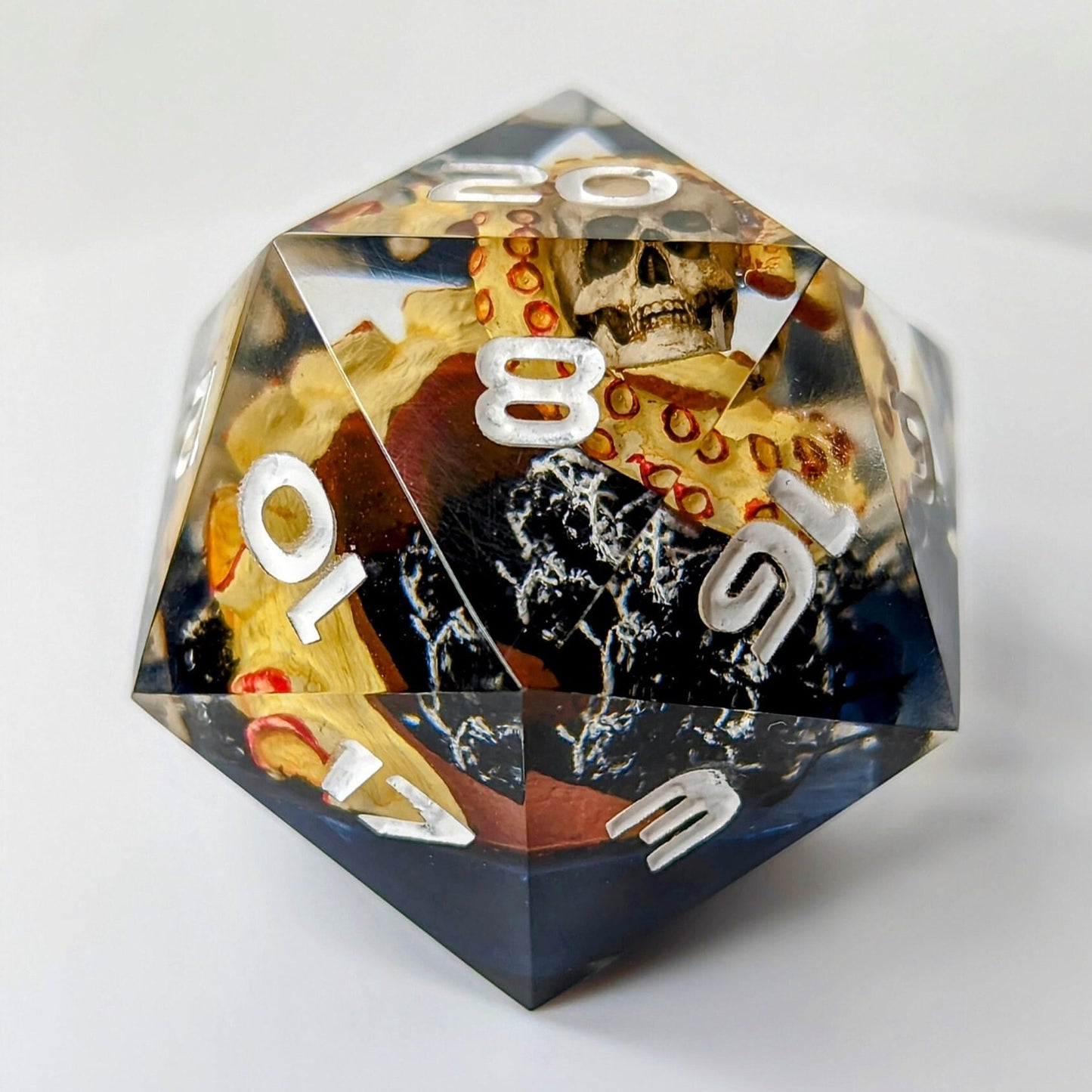 Jumbo D20 Custom Dice - Kraken Tentacle Skull - Handmade resin dice for D&D and Roleplaying - Chonk D20 Sharp Edge Die