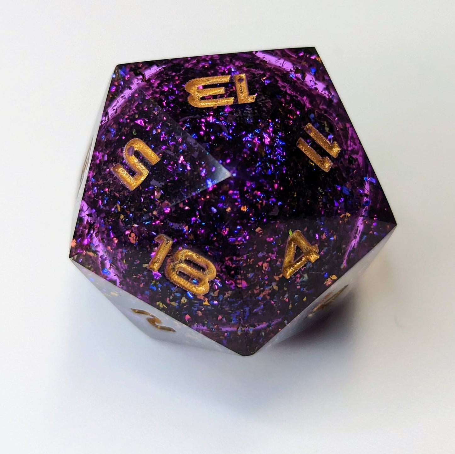Jumbo D20 Custom Dice - Purple Liquid Core - Handmade resin dice for D&D and Roleplaying - Chonk D20 Sharp Edge Die