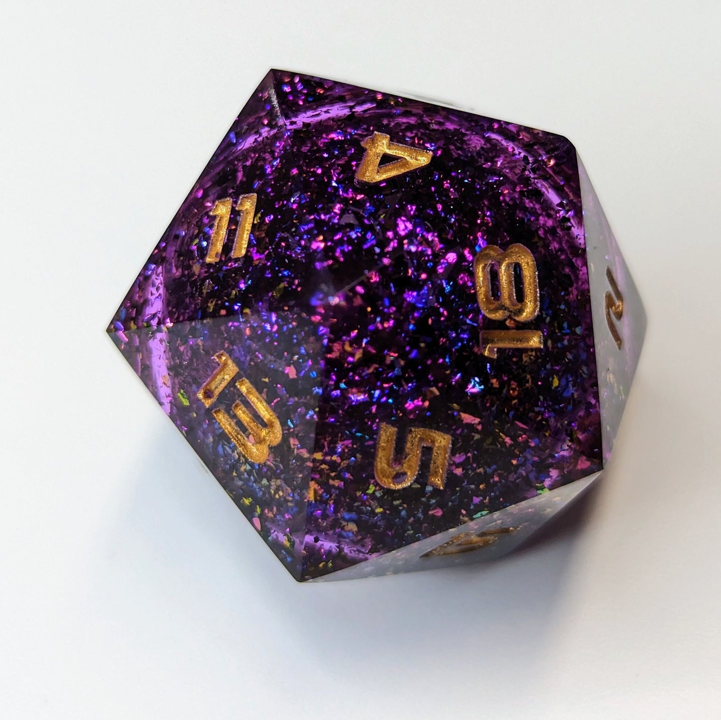Jumbo D20 Custom Dice - Purple Liquid Core - Handmade resin dice for D&D and Roleplaying - Chonk D20 Sharp Edge Die