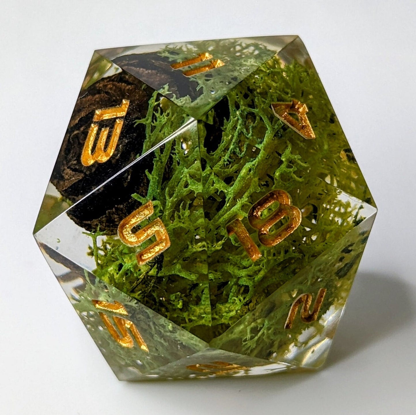 Jumbo D20 Custom Dice - Forest Ranger - Handmade resin dice for D&D and Roleplaying - Chonk D20 Sharp Edge Die