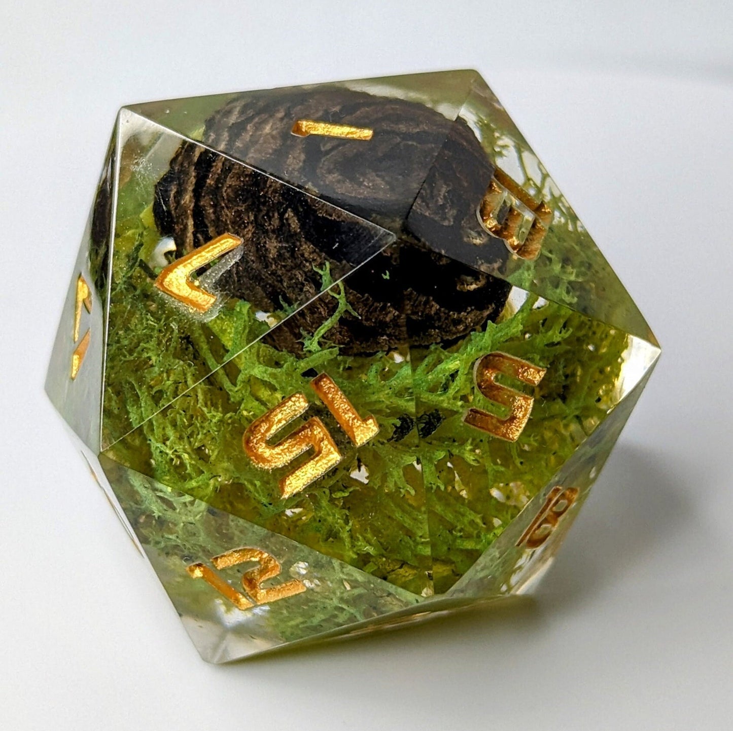 Jumbo D20 Custom Dice - Forest Ranger - Handmade resin dice for D&D and Roleplaying - Chonk D20 Sharp Edge Die