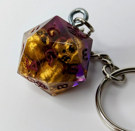 Gold Skull Dice D20 Keychain
