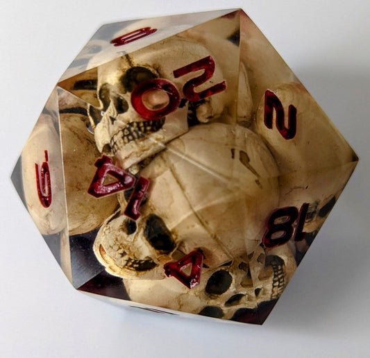 Jumbo D20 Custom Dice Warlock Skull - Custom made resin dice for D&D and Roleplaying - Chonk D20 Sharp Edge Die