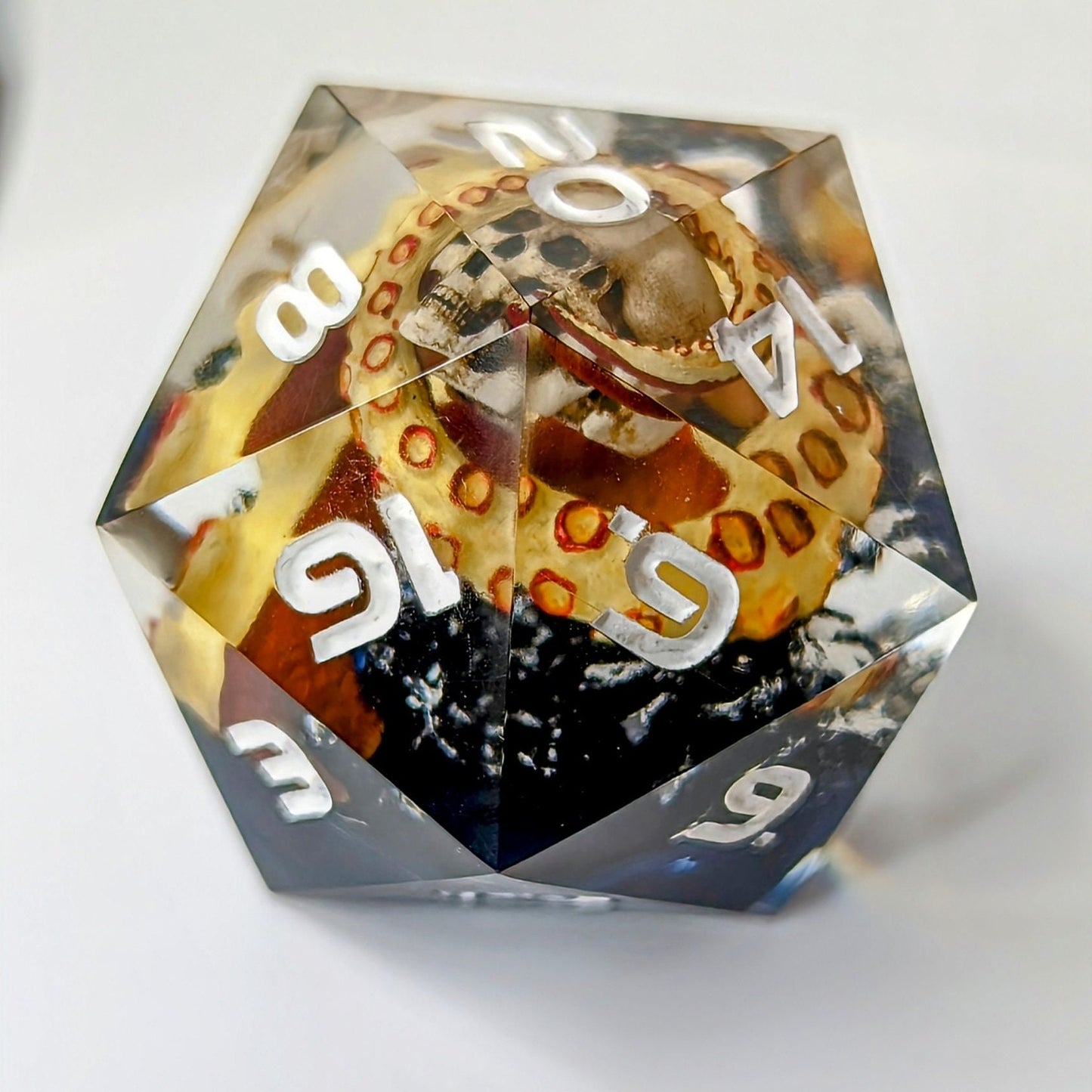 Jumbo D20 Custom Dice - Kraken Tentacle Skull - Handmade resin dice for D&D and Roleplaying - Chonk D20 Sharp Edge Die